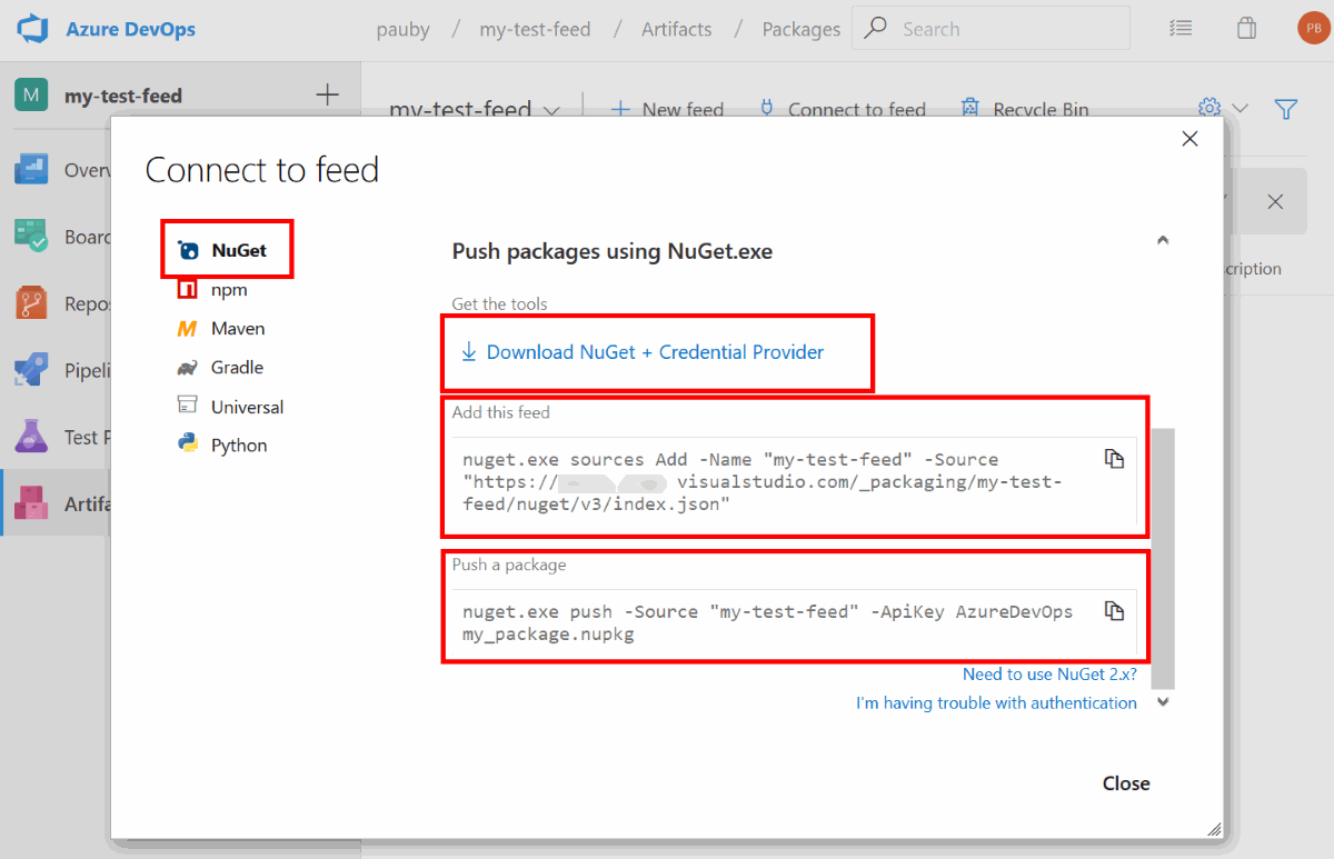 Note The Azure DevOps Artifacts Feed Details