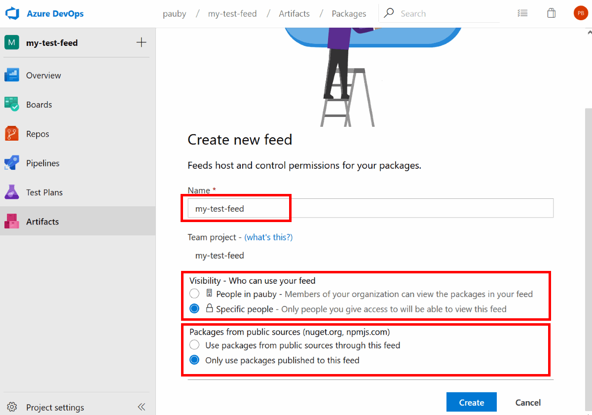 Complete The Azure DevOps Artifacts Feed Details