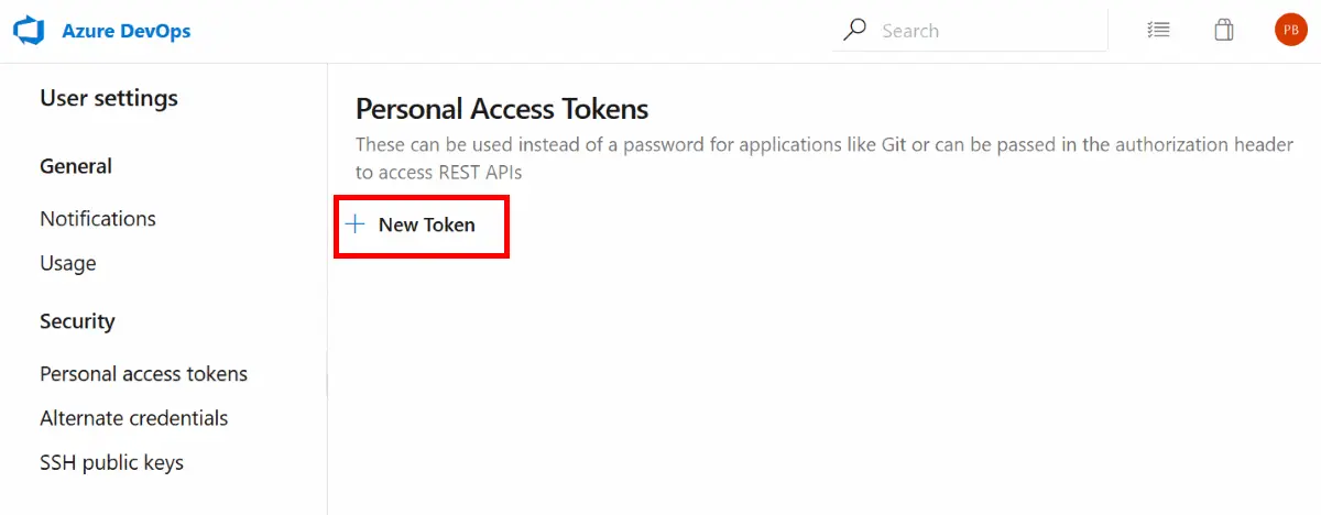 Create an Azure DevOps Personal Access Token