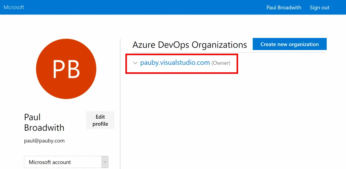 Select your Azure DevOps Organization