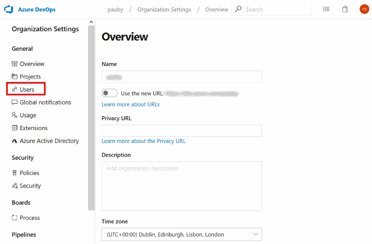 Select your Azure DevOps Organization Users