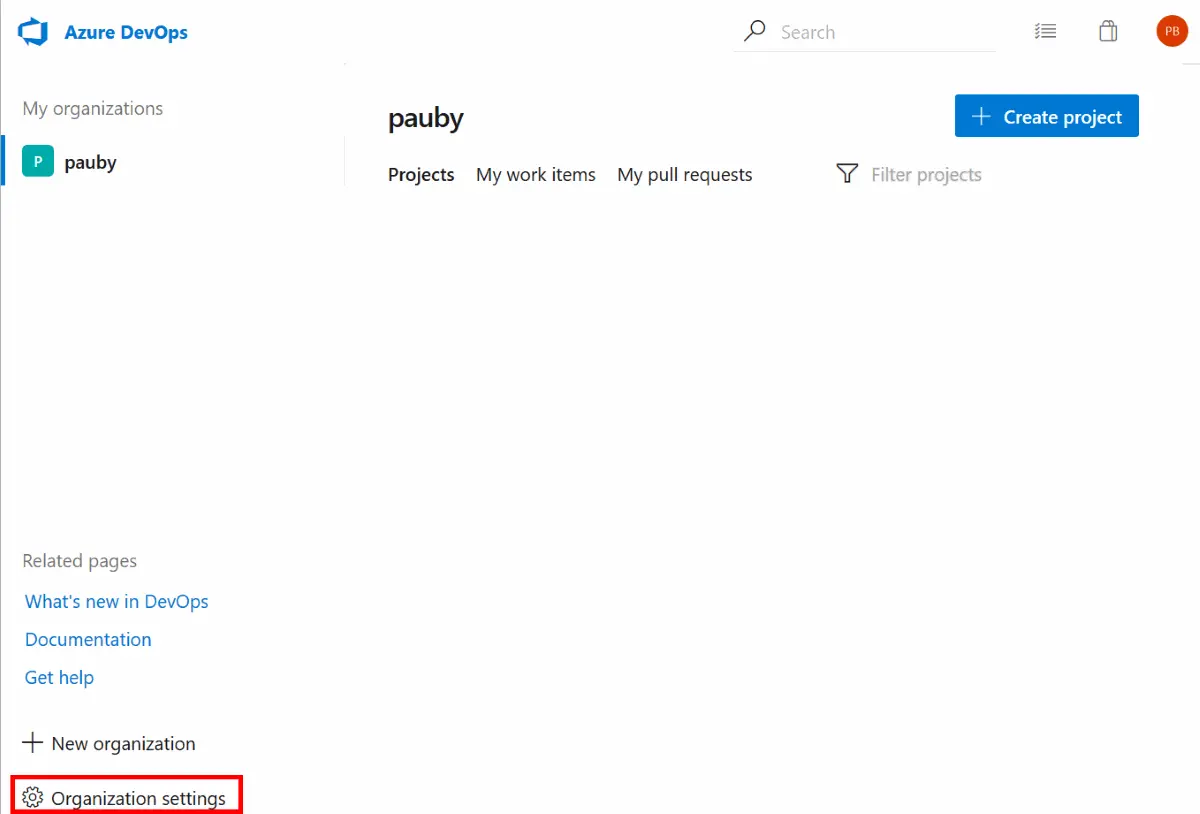 Select your Azure DevOps Organization Settings