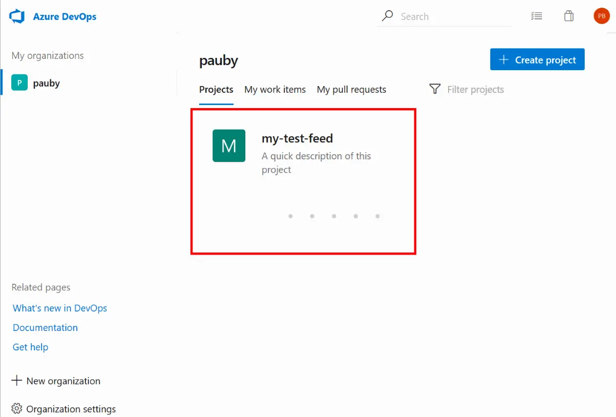 Select The Project Azure DevOps Artifact Feed Project