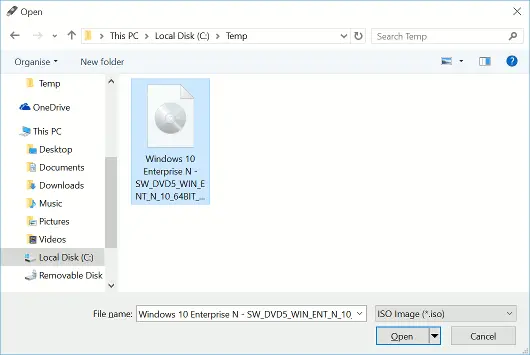 Select ISO image to use for Rufus