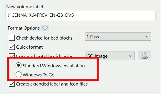 Rufus ISO creation options