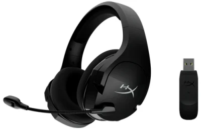 HyperX Cloud Stinger Core Wireless gaming headphones and mic with the USB dongle.