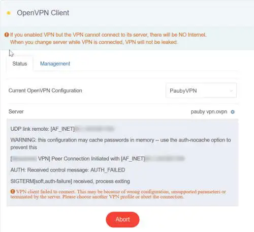 GL.iNet AR300M OpenVPN Client Connection Failed